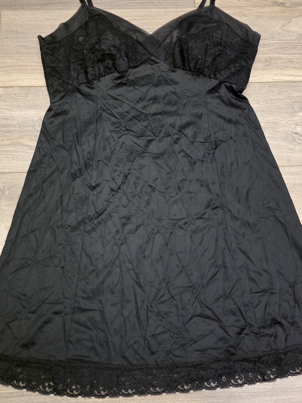 Vintage Van Raalte Black Nylon Slip Dress - Lace Bodice Lingerie Sz Short 38 - Picture 3 of 9